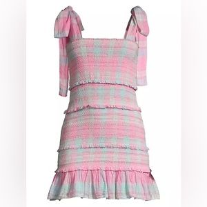 Love Shack Fancy Belle plaid tie shoulder smocked dress